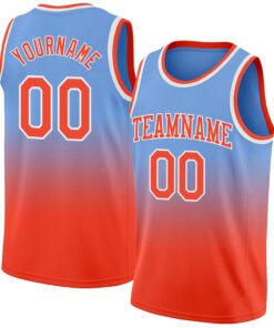 Custom Light Blue Orange-White Authentic Fade Fashion Basketball Jersey