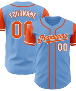 Custom Light Blue Orange-White Authentic Two Tone Baseball Jersey