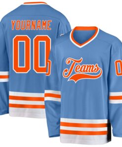 Custom Light Blue Orange-White Hockey Jersey