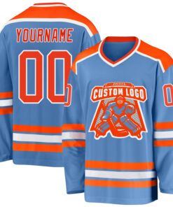 Custom Light Blue Orange-White Hockey Jersey