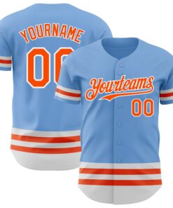 Custom Light Blue Orange-White Line Authentic Baseball Jersey