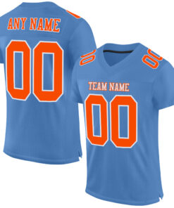 Custom Light Blue Orange-White Mesh Authentic Football Jersey
