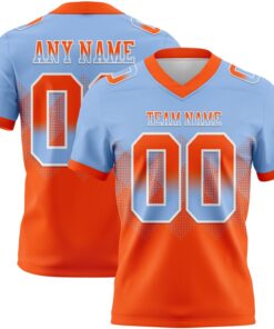 Custom Light Blue Orange-White Mesh Authentic Gradient Square Shape Flag Football Jersey