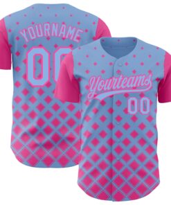 Custom Light Blue Pink 3D Pattern Design Geometric Shapes Authentic Baseball Jersey