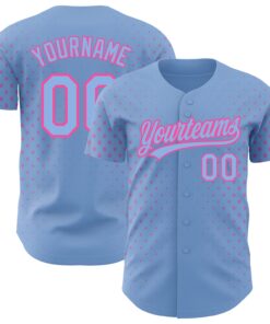 Custom Light Blue Pink 3D Pattern Design Geometric Stars Authentic Baseball Jersey