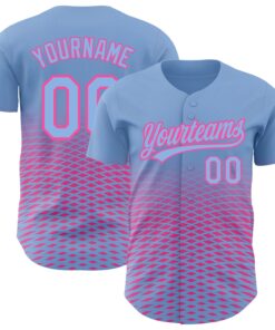 Custom Light Blue Pink 3D Pattern Design Gradient Lines Authentic Baseball Jersey