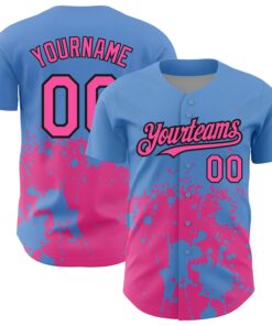 Custom Light Blue Pink-Black 3D Pattern Design Abstract Splash Grunge Art Authentic Baseball Jersey