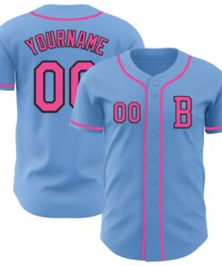 Custom Light Blue Pink-Black Authentic Baseball Jersey