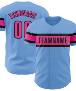 Custom Light Blue Pink-Black Authentic Baseball Jersey