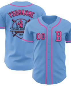 Custom Light Blue Pink-Black Authentic Baseball Jersey