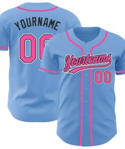 Custom Light Blue Pink-Black Authentic Baseball Jersey