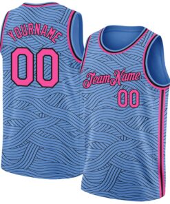 Custom Light Blue Pink-Black Authentic City Edition Basketball Jersey