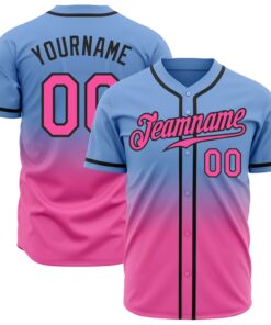 Custom Light Blue Pink-Black Authentic Fade Fashion Baseball Jersey