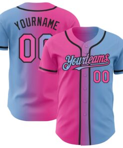 Custom Light Blue Pink-Black Authentic Gradient Fashion Baseball Jersey