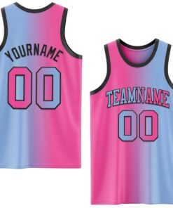 Custom Light Blue Pink-Black Authentic Gradient Fashion Basketball Jersey