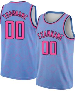 Custom Light Blue Pink-Black Geometric Shapes Authentic City Edition Basketball Jersey