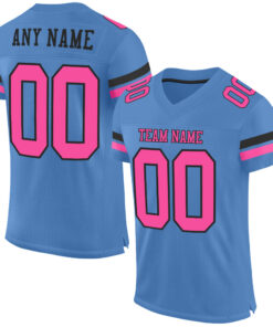 Custom Light Blue Pink-Black Mesh Authentic Football Jersey