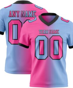 Custom Light Blue Pink-Black Mesh Authentic Gradient Fashion Football Jersey