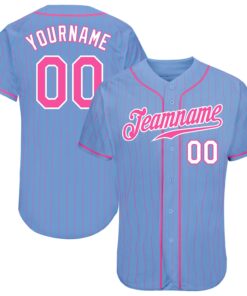 Custom Light Blue Pink Pinstripe Pink-White Authentic Baseball Jersey