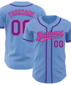 Custom Light Blue Pink Pinstripe Purple Authentic Baseball Jersey