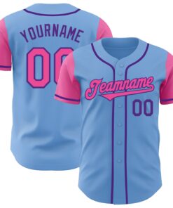 Custom Light Blue Pink-Purple Authentic Two Tone Baseball Jersey