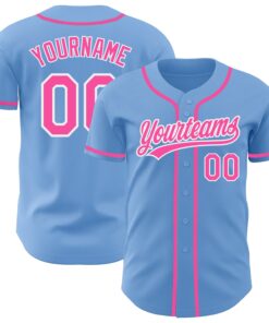 Custom Light Blue Pink-White Authentic Baseball Jersey