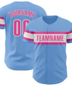 Custom Light Blue Pink-White Authentic Baseball Jersey