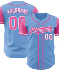 Custom Light Blue Pink-White Authentic Two Tone Baseball Jersey