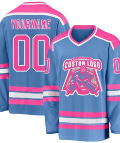 Custom Light Blue Pink-White Hockey Jersey