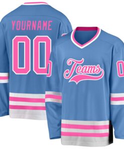 Custom Light Blue Pink-White Hockey Jersey