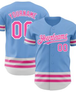 Custom Light Blue Pink-White Line Authentic Baseball Jersey