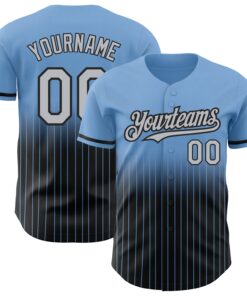 Custom Light Blue Pinstripe Gray-Black Authentic Fade Fashion Baseball Jersey