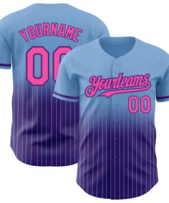 Custom Light Blue Pinstripe Pink-Purple Authentic Fade Fashion Baseball Jersey