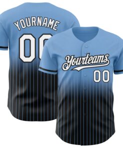 Custom Light Blue Pinstripe White-Black Authentic Fade Fashion Baseball Jersey