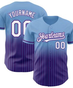 Custom Light Blue Pinstripe White-Purple Authentic Fade Fashion Baseball Jersey