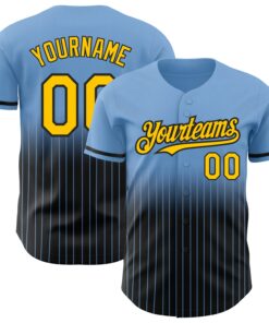 Custom Light Blue Pinstripe Yellow-Black Authentic Fade Fashion Baseball Jersey