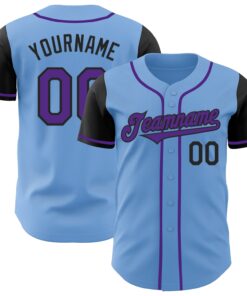 Custom Light Blue Purple-Black Authentic Two Tone Baseball Jersey
