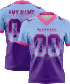 Custom Light Blue Purple-Pink Mesh Authentic Gradient Square Shape Flag Football Jersey