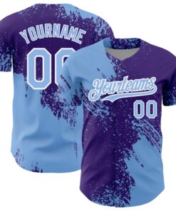 Custom Light Blue Purple-White 3D Pattern Design Abstract Brush Stroke Authentic Baseball Jersey