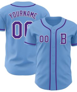 Custom Light Blue Purple-White Authentic Baseball Jersey
