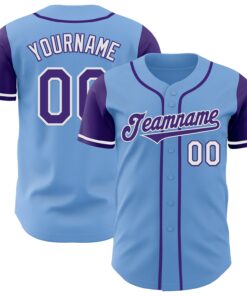 Custom Light Blue Purple-White Authentic Two Tone Baseball Jersey