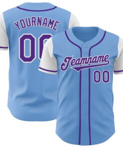 Custom Light Blue Purple-White Authentic Two Tone Baseball Jersey
