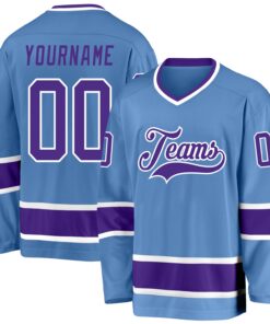 Custom Light Blue Purple-White Hockey Jersey