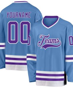 Custom Light Blue Purple-White Hockey Jersey