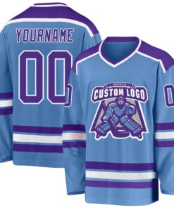 Custom Light Blue Purple-White Hockey Jersey