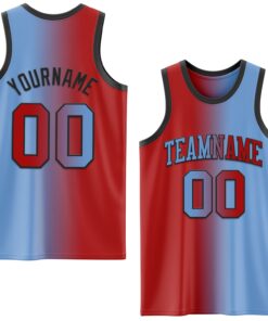 Custom Light Blue Red-Black Authentic Gradient Fashion Basketball Jersey