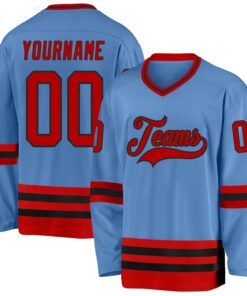 Custom Light Blue Red-Black Hockey Jersey