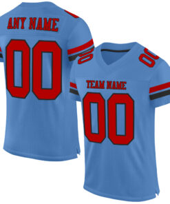 Custom Light Blue Red-Black Mesh Authentic Football Jersey