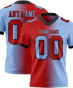 Custom Light Blue Red-Black Mesh Authentic Gradient Fashion Football Jersey
