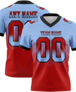 Custom Light Blue Red-Black Mesh Authentic Gradient Square Shape Flag Football Jersey